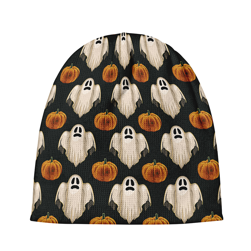 Ghost And Pumpkin Pattern Print Beanie