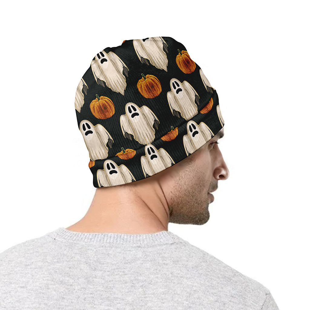 Ghost And Pumpkin Pattern Print Beanie