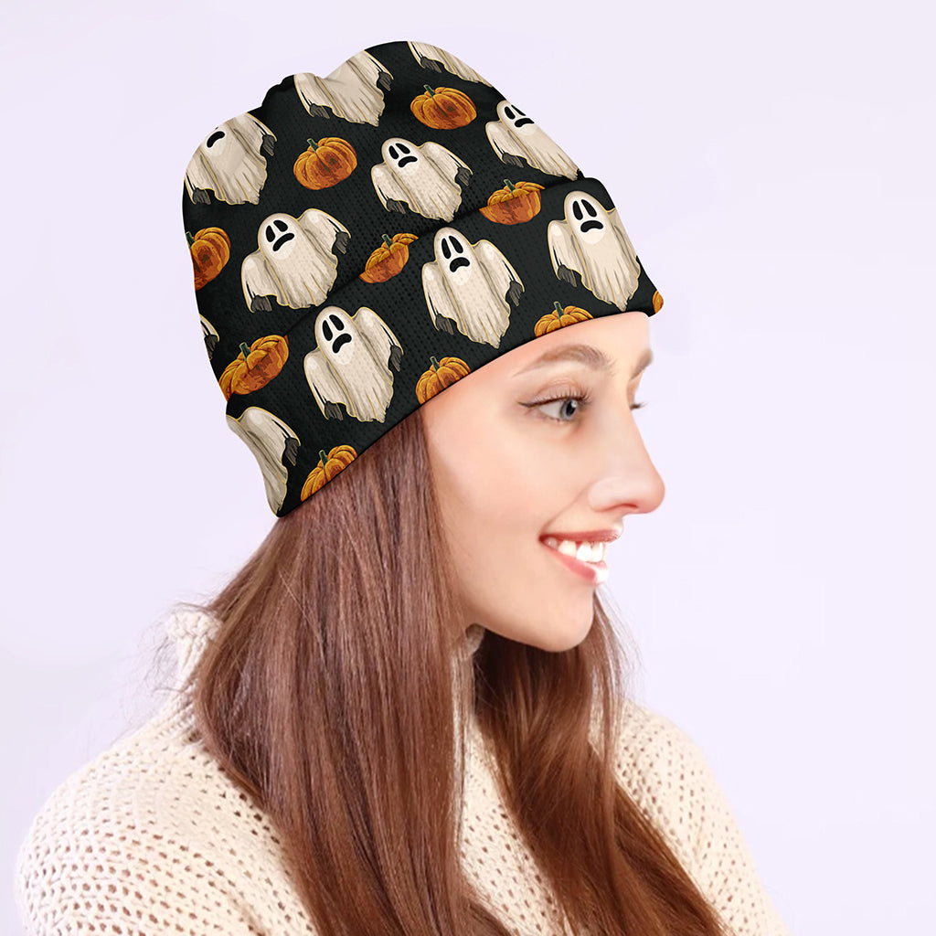 Ghost And Pumpkin Pattern Print Beanie