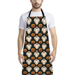 Ghost And Pumpkin Pattern Print Bib Apron With Pocket