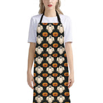 Ghost And Pumpkin Pattern Print Bib Apron With Pocket