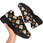Ghost And Pumpkin Pattern Print Black Chunky Shoes