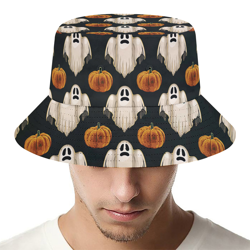 Ghost And Pumpkin Pattern Print Bucket Hat