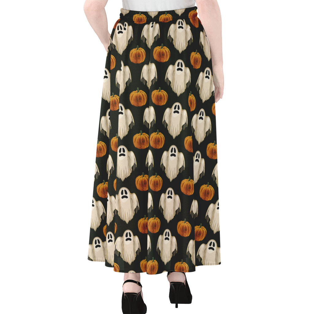 Ghost And Pumpkin Pattern Print Chiffon Maxi Skirt
