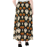 Ghost And Pumpkin Pattern Print Chiffon Maxi Skirt