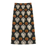Ghost And Pumpkin Pattern Print Cotton Front Slit Maxi Skirt