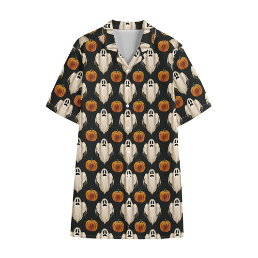 Ghost And Pumpkin Pattern Print Cotton Hawaiian Shirt