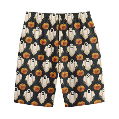 Ghost And Pumpkin Pattern Print Cotton Shorts