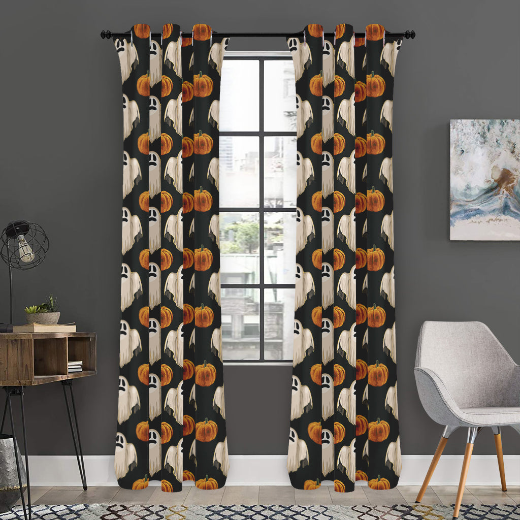 Ghost And Pumpkin Pattern Print Curtain