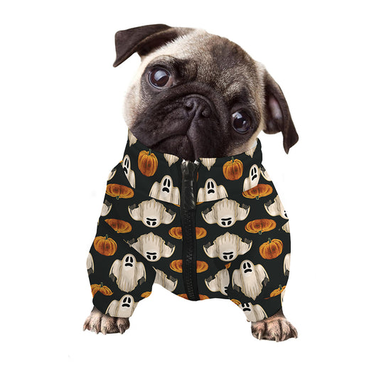 Ghost And Pumpkin Pattern Print Dog Zip Up Jacket