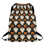 Ghost And Pumpkin Pattern Print Drawstring Backpack