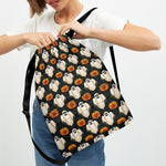 Ghost And Pumpkin Pattern Print Drawstring Backpack
