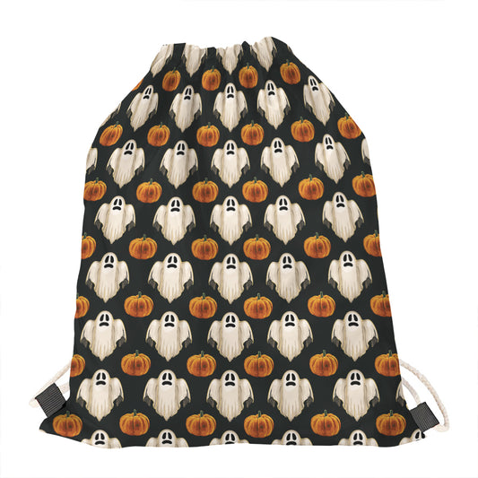 Ghost And Pumpkin Pattern Print Drawstring Bag