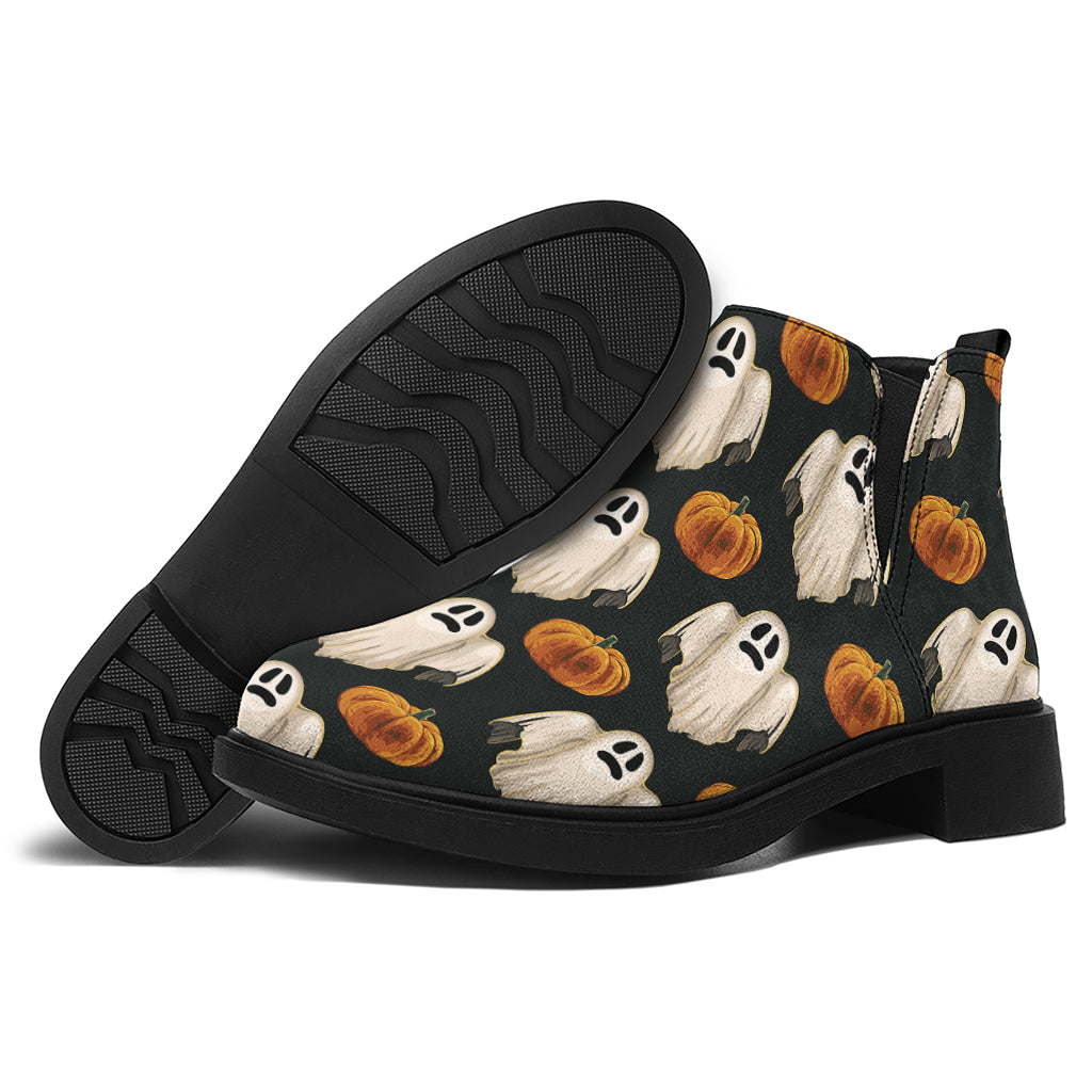 Ghost And Pumpkin Pattern Print Flat Ankle Boots