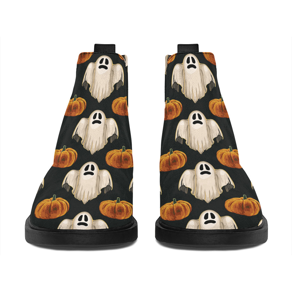 Ghost And Pumpkin Pattern Print Flat Ankle Boots