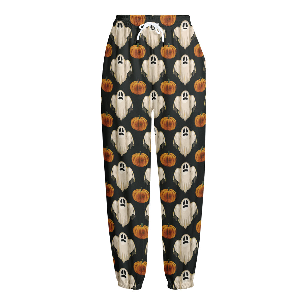 Ghost And Pumpkin Pattern Print Fleece Lined Knit Pants