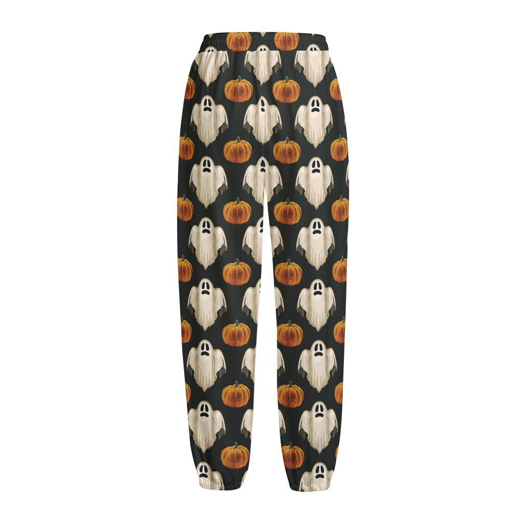 Ghost And Pumpkin Pattern Print Fleece Lined Knit Pants
