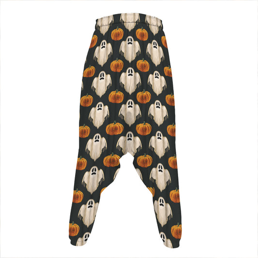 Ghost And Pumpkin Pattern Print Hammer Pants