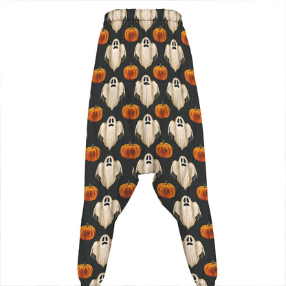 Ghost And Pumpkin Pattern Print Hammer Pants