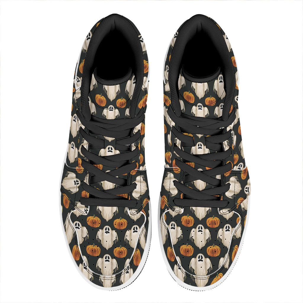 Ghost And Pumpkin Pattern Print High Top Leather Sneakers