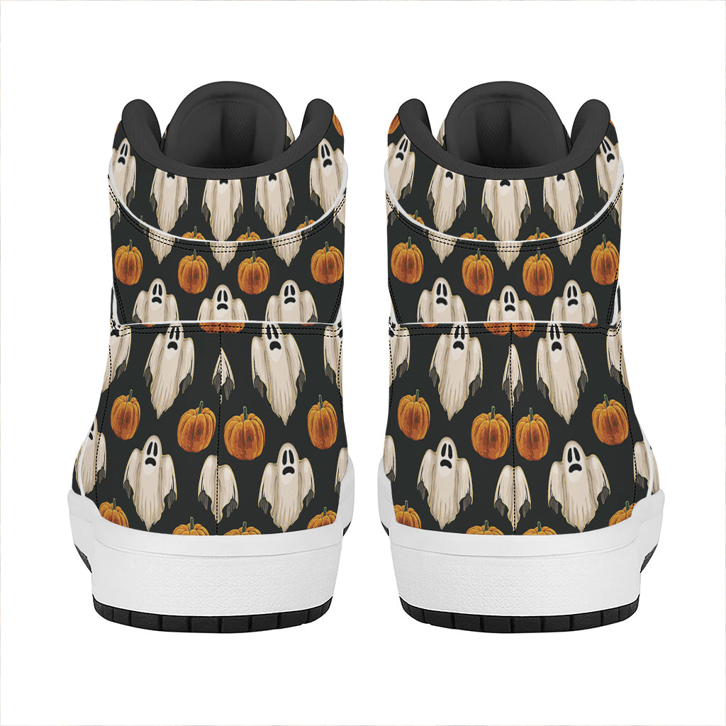 Ghost And Pumpkin Pattern Print High Top Leather Sneakers