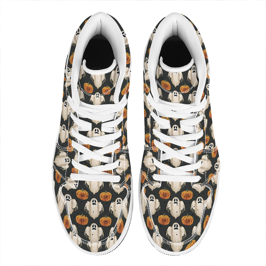 Ghost And Pumpkin Pattern Print High Top Leather Sneakers