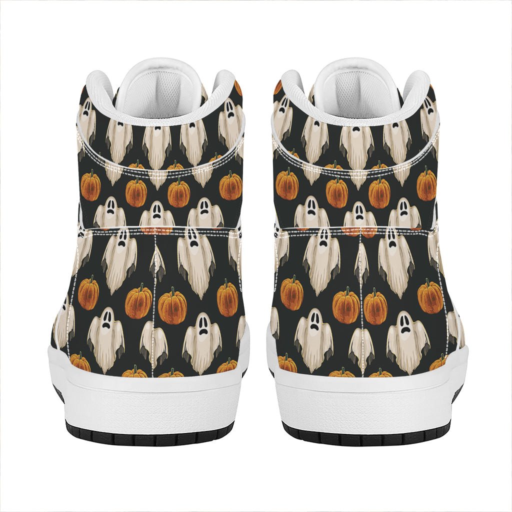 Ghost And Pumpkin Pattern Print High Top Leather Sneakers