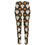 Ghost And Pumpkin Pattern Print High-Waisted Pocket Leggings