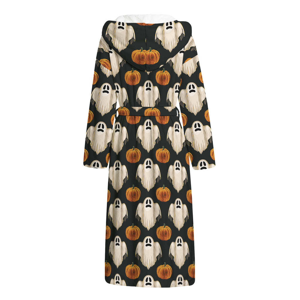 Ghost And Pumpkin Pattern Print Hooded Bathrobe