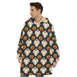 Ghost And Pumpkin Pattern Print Hoodie Blanket