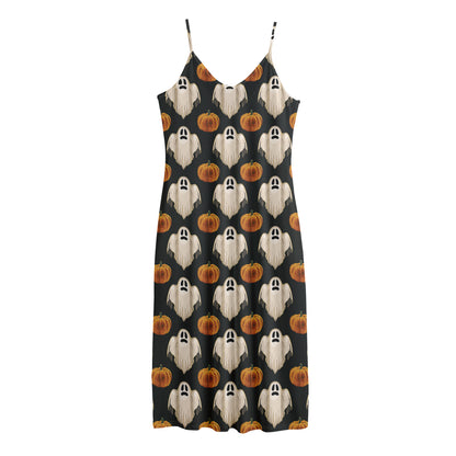 Ghost And Pumpkin Pattern Print Jersey Midi Cami Dress
