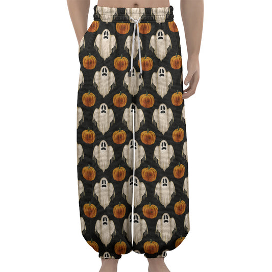 Ghost And Pumpkin Pattern Print Lantern Pants