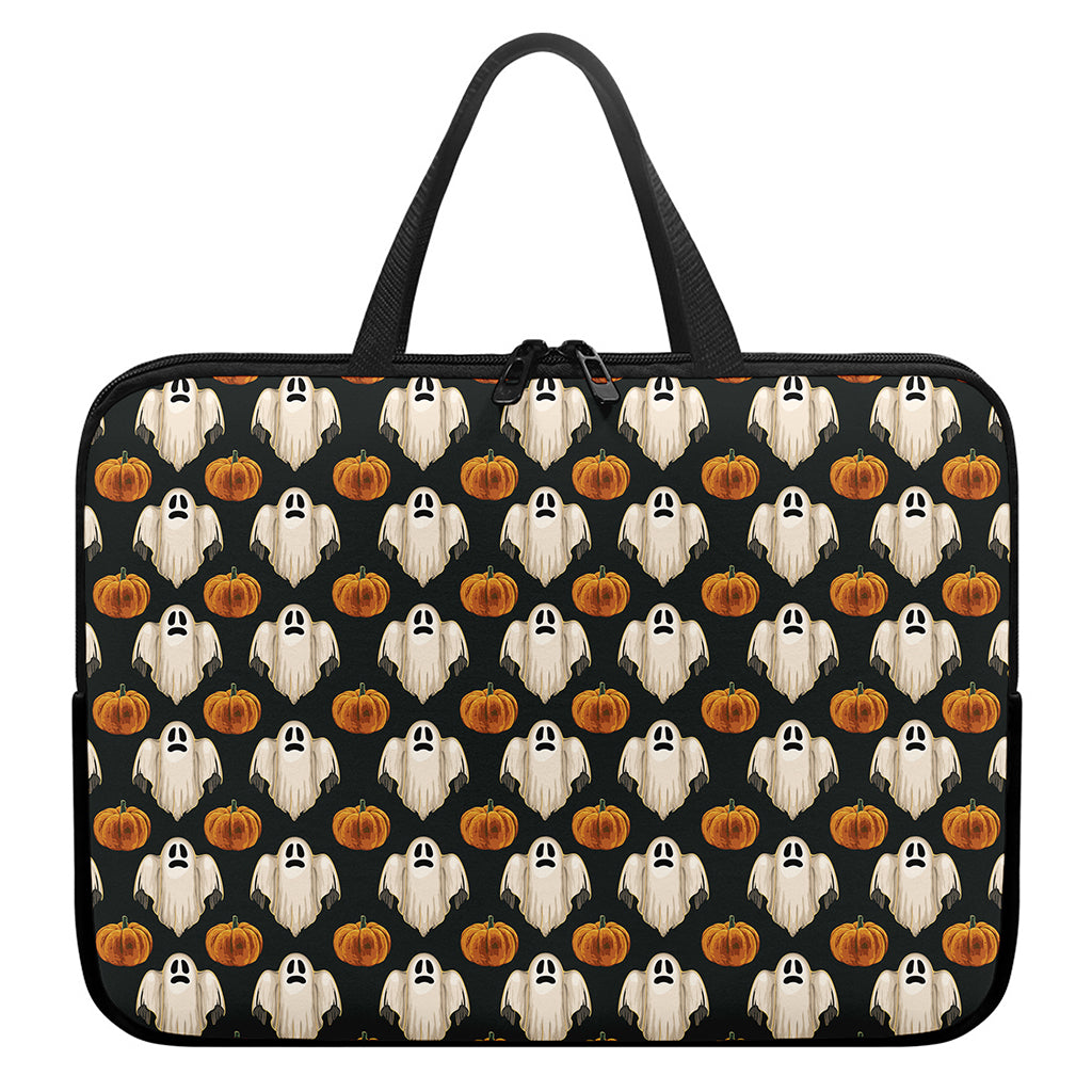 Ghost And Pumpkin Pattern Print Laptop Sleeve With Handle