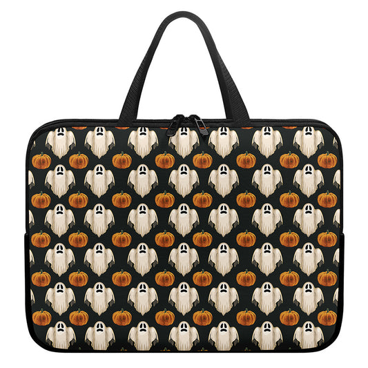 Ghost And Pumpkin Pattern Print Laptop Sleeve With Handle