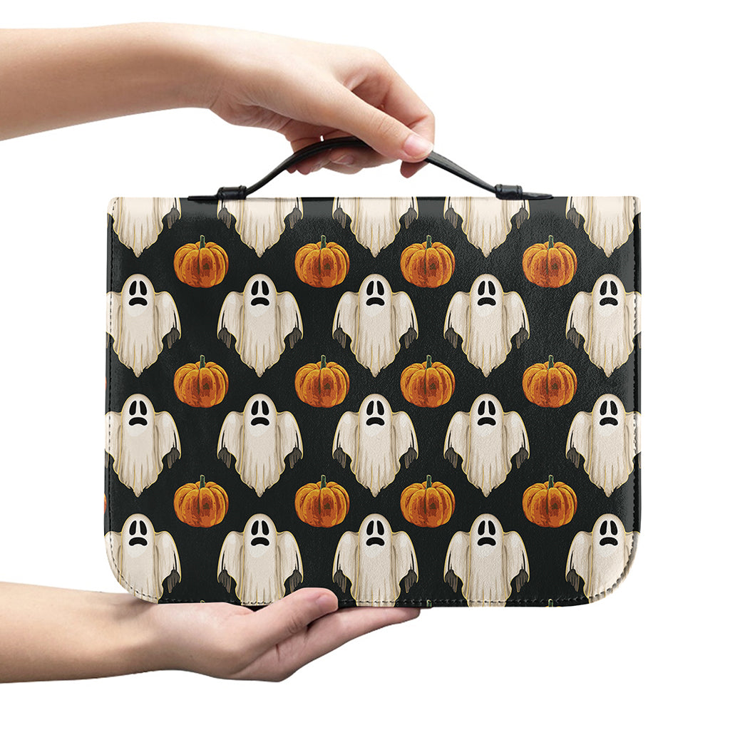 Ghost And Pumpkin Pattern Print Leather Bible Cover