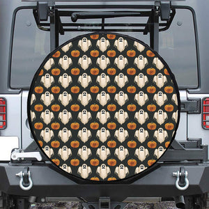 Ghost And Pumpkin Pattern Print Leather Spare Tire Cover