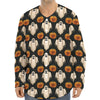 Ghost And Pumpkin Pattern Print Long Sleeve Baseball Jersey