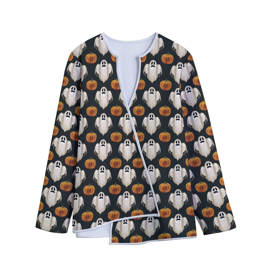 Ghost And Pumpkin Pattern Print Long Sleeve Short Coat