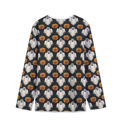 Ghost And Pumpkin Pattern Print Long Sleeve Short Coat