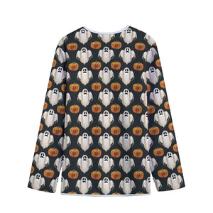 Ghost And Pumpkin Pattern Print Long Sleeve Short Coat