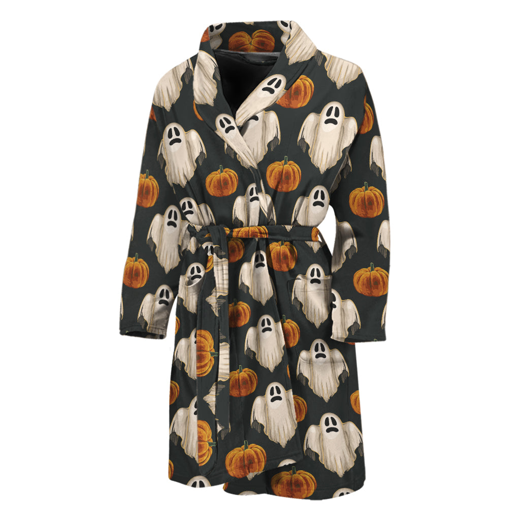 Ghost And Pumpkin Pattern Print Men's Bathrobe