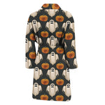 Ghost And Pumpkin Pattern Print Men's Bathrobe