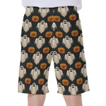Ghost And Pumpkin Pattern Print Men's Beach Shorts