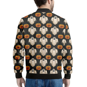 Ghost And Pumpkin Pattern Print Men's Bomber Jacket