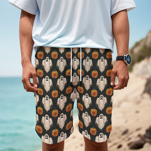 Ghost And Pumpkin Pattern Print Men's Cargo Shorts