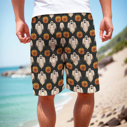 Ghost And Pumpkin Pattern Print Men's Cargo Shorts