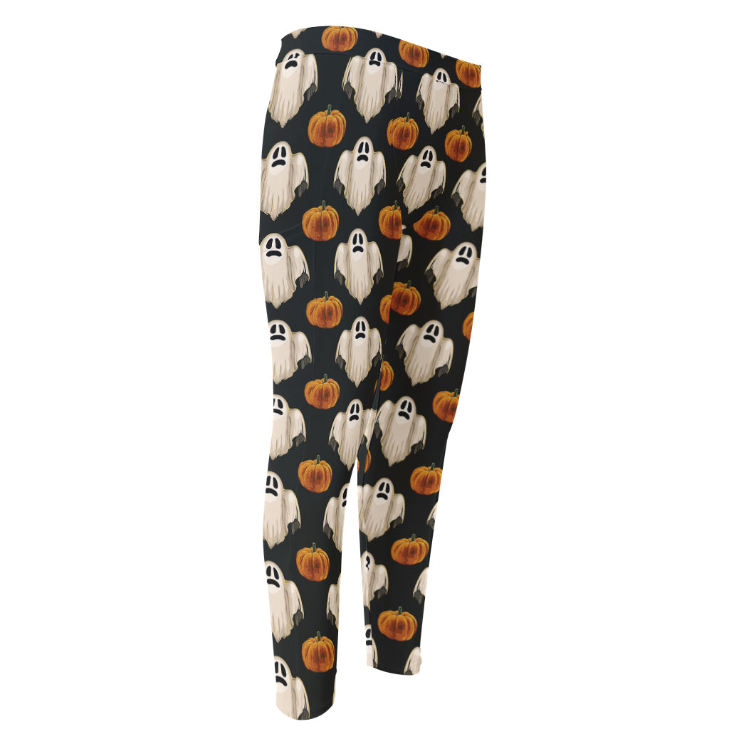 Ghost And Pumpkin Pattern Print Men's Compression Pants