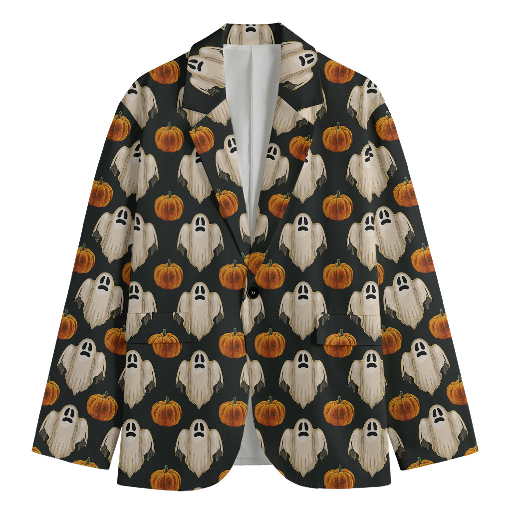 Ghost And Pumpkin Pattern Print Men's Cotton Blazer