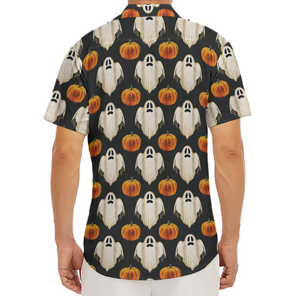 Ghost And Pumpkin Pattern Print Men's Deep V-Neck Shirt