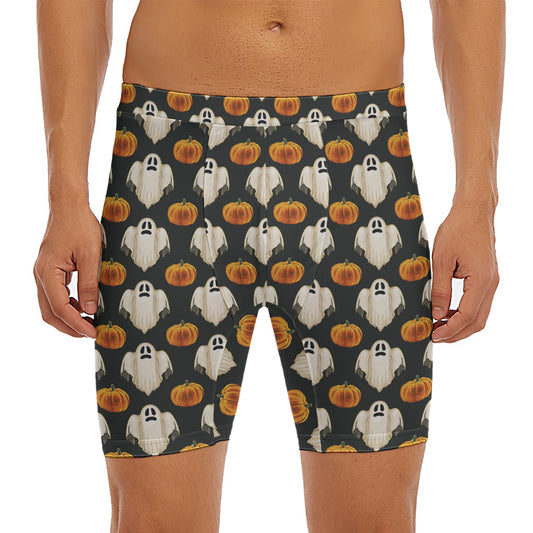 Ghost And Pumpkin Pattern Print Men's Long Boxer Briefs